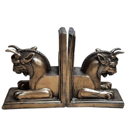 Polyester Sculpture Bookend with Animal-Theme Pasargad Horned Lions