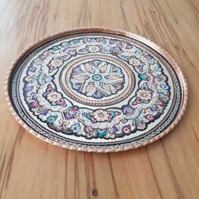 Decorative Copper Tray Hand-Engraved with Persian Artisanal Darya