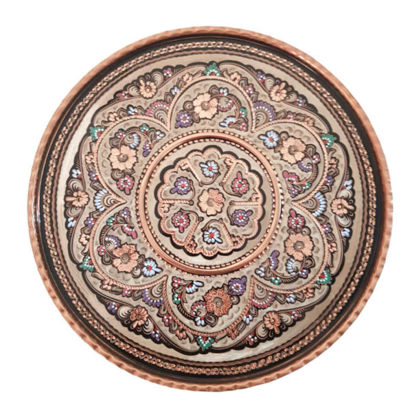 Decorative Copper Tray Hand-Engraved & Hammered with Persian Artisanal Homa