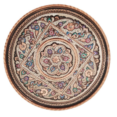 Decorative Copper Tray Hand-Engraved with Persian Artisanal Ilia
