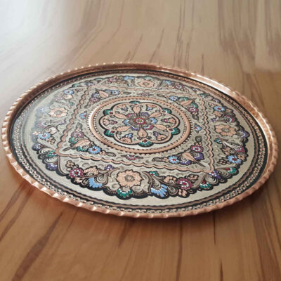 Decorative Copper Tray Hand-Engraved & Hammered with Persian Artisanal Kiana