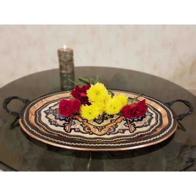 Decorative Copper Tray Hand-Engraved & Hammered with Persian Artisanal Rana