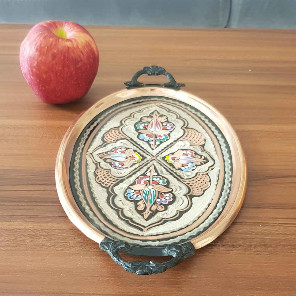 Decorative Copper Tray Hand-Engraved & Hammered with Persian Artisanal Soha