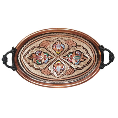 Decorative Copper Tray Hand-Engraved & Hammered with Persian Artisanal Soha