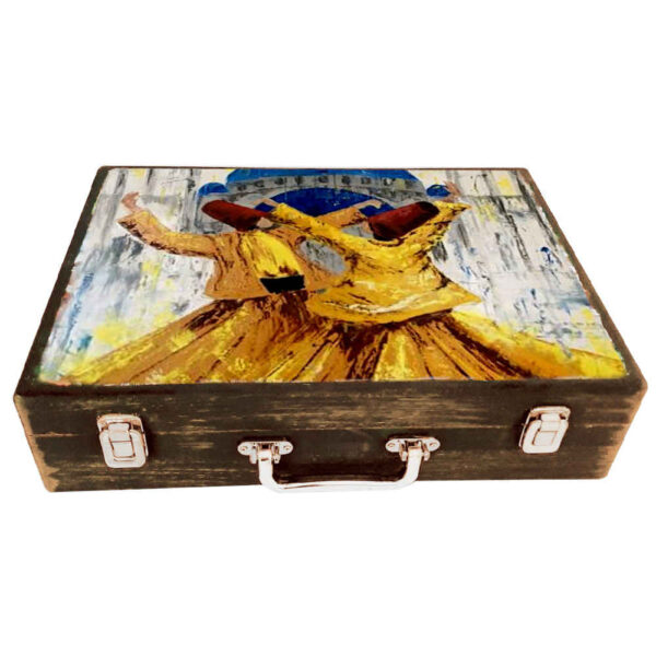Wooden Box for Gift Giving with Persian Inspired Pattern Sama Dance