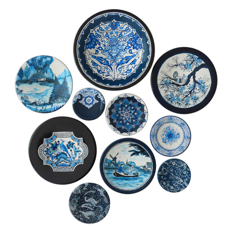Set of 10 Hand-Painted Decorative Pottery Plate