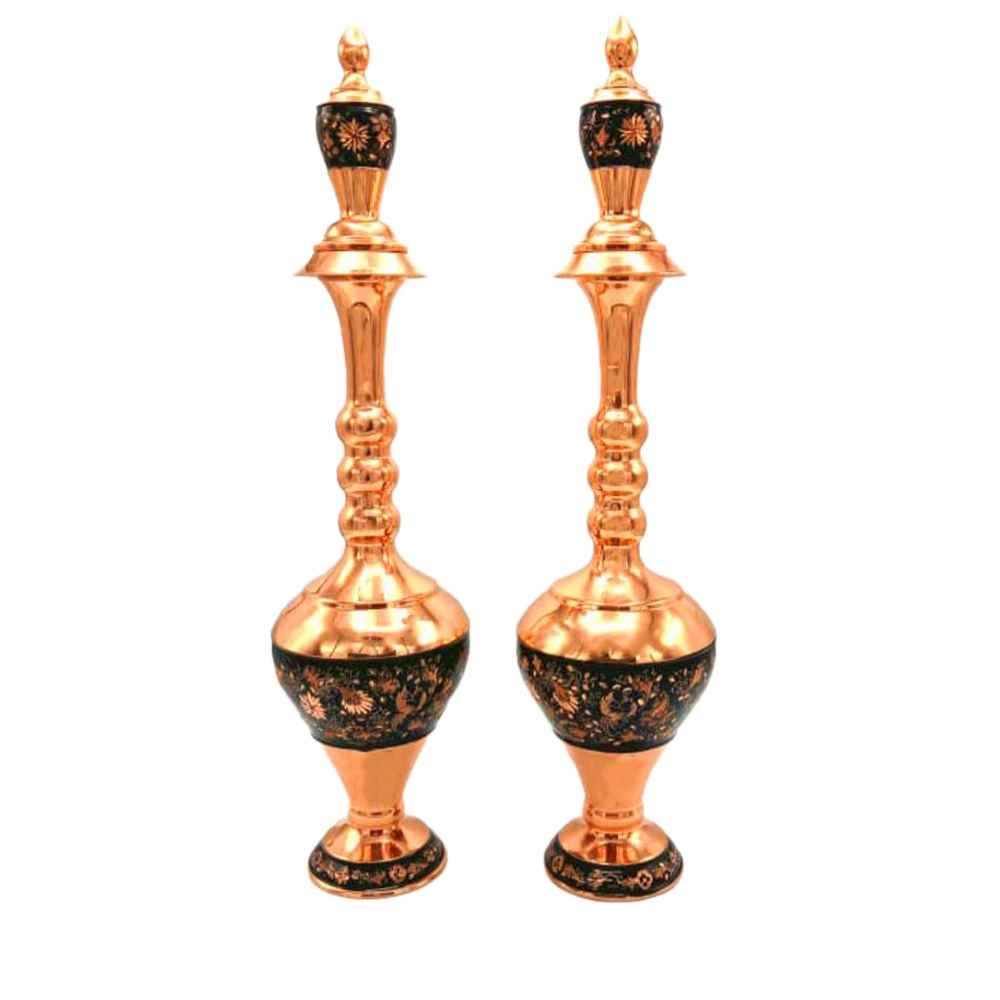 Decorative Copper Bottle Handcrafted Persian Engraved Tong (2x)