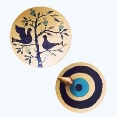 Set of 2 Hand-Painted Decorative Pottery Plate Bird