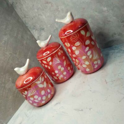 Ceramic Canister Set – Ideal for Kitchen Storage & Organization, Birds (3x)