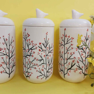 Ceramic Canister Set – Ideal for Kitchen Storage & Organization, Blossom (3x)