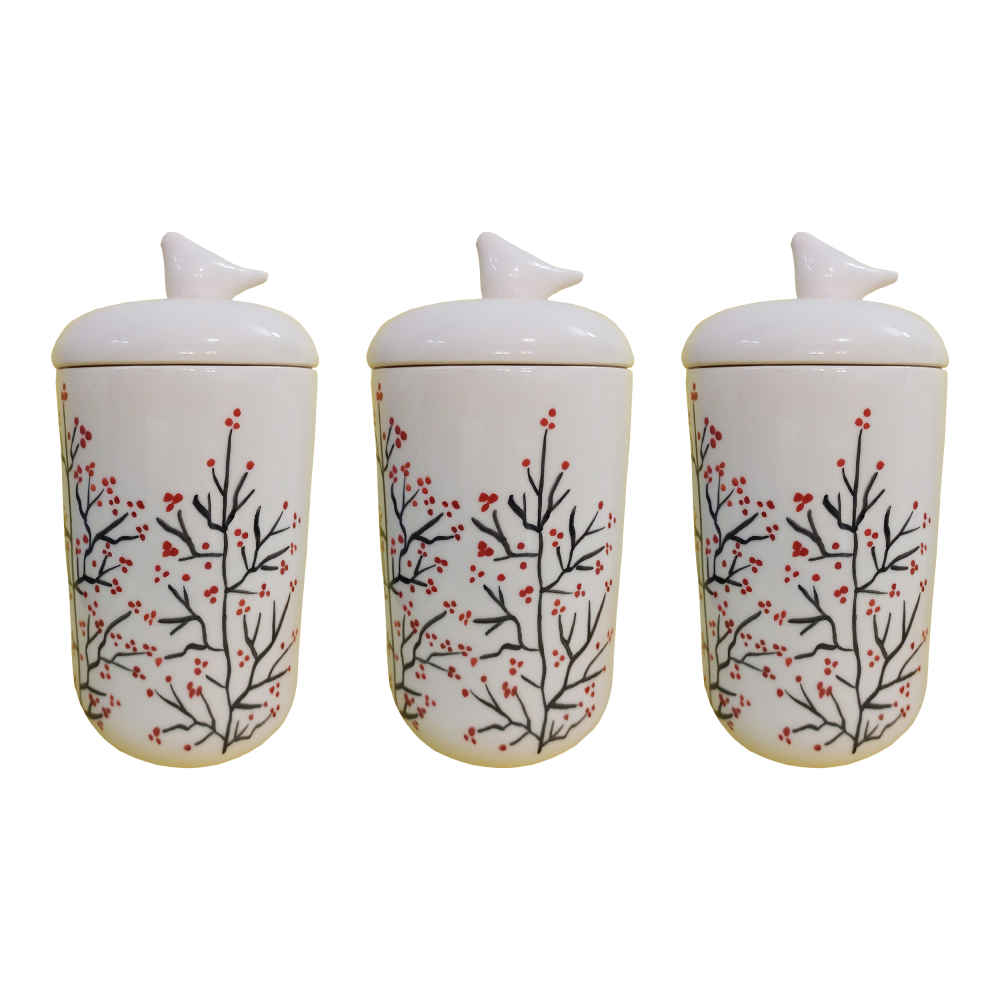 Ceramic Canister Set - Ideal for Kitchen Storage & Organization, Blossom (3x)