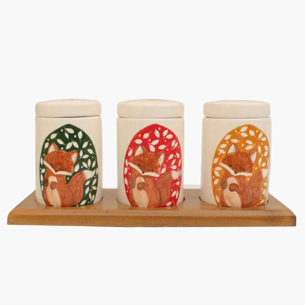 Ceramic Canister Set - Ideal for Kitchen Storage & Organization, Fox (3x)