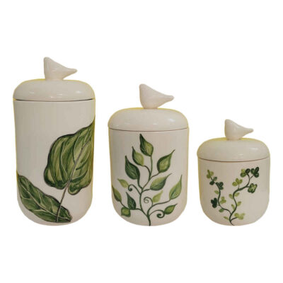 Ceramic Canister Set – Ideal for Kitchen Storage & Organization, Leaf (3x)