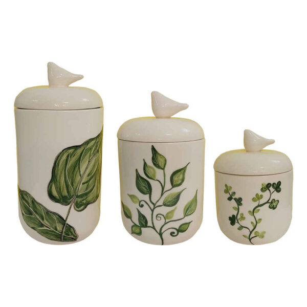 Ceramic Canister Set - Ideal for Kitchen Storage & Organization, Leaf (3x)