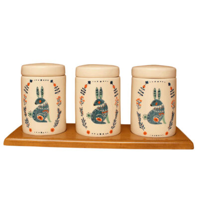 Ceramic Canister Set – Ideal for Kitchen Storage & Organization, Rabbits (3x)