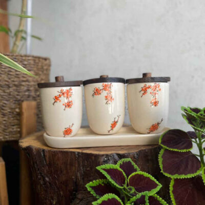 Ceramic Canister Set – Ideal for Kitchen Storage & Organization, Spring (3x)