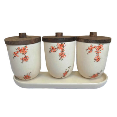 Ceramic Canister Set – Ideal for Kitchen Storage & Organization, Spring (3x)
