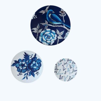 Set of 3 Hand-Painted Decorative Pottery Plate Behesht Floral