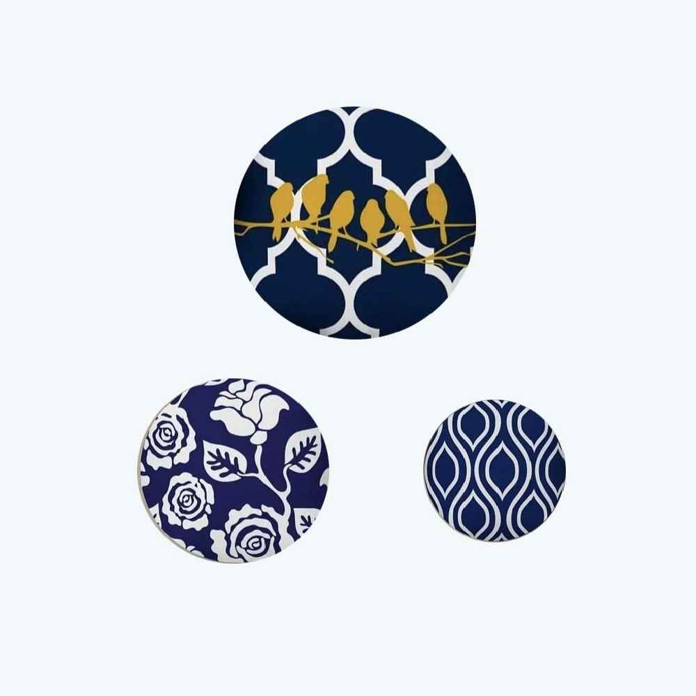Set of 3 Hand-Painted Decorative Pottery Plate Parandeh
