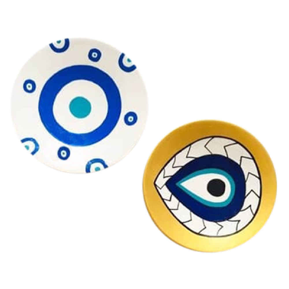 Set of 3 Hand-Painted Decorative Pottery Wall Plate Cheshm Nazar