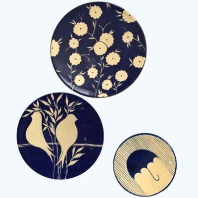 Set of 3 Hand-Painted Decorative Pottery Plate Flower