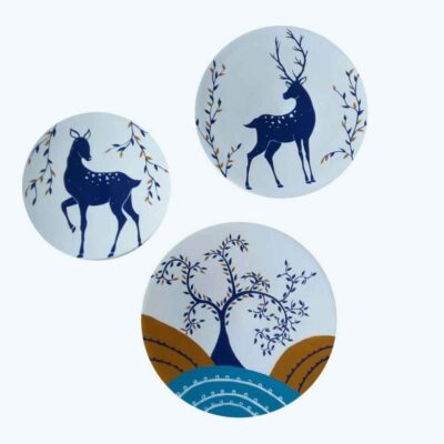 Set of 3 Hand-Painted Decorative Pottery Plate Ghazal