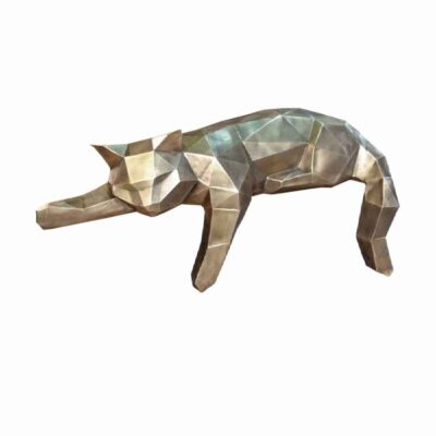 Geometric Silver Cat Cubism Figurine – Abstract Sculpture