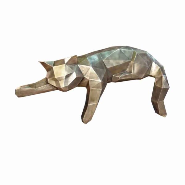 Geometric Silver Cat Cubism Figurine - Abstract Sculpture