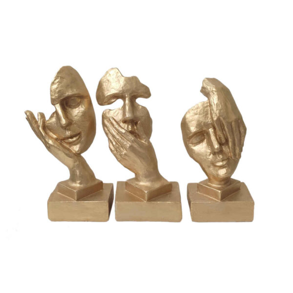 Set of 3 Thoughtful Face Sculptures - Abstract Face Art