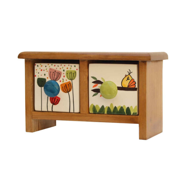 Handcrafted 2 Ceramic Drawers Chest with Wooden Box