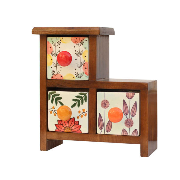 Handcrafted 3 Ceramic Drawers Chest with Wooden Box