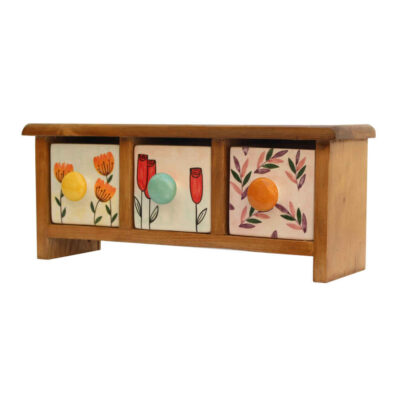 Handcrafted 3 Ceramic Drawers Chest with Wooden Box