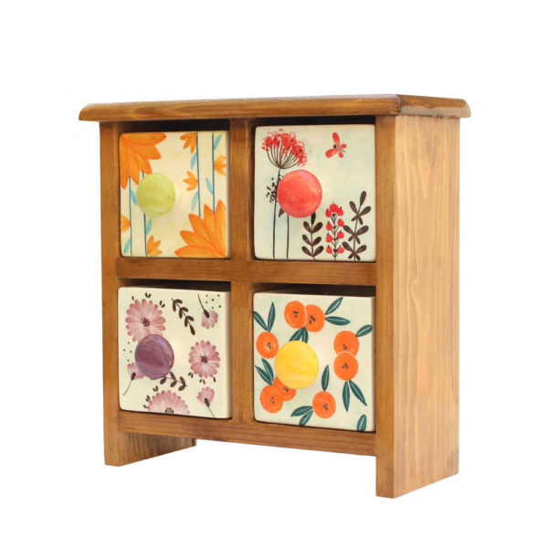Handcrafted 4 Ceramic Drawers Chest with Wooden Box