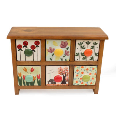 Handcrafted 6 Ceramic Drawers Chest with Wooden Box