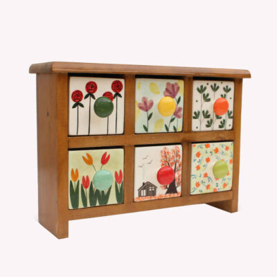 Handcrafted 6 Ceramic Drawers Chest with Wooden Box