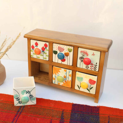 Handcrafted 6 Ceramic Drawers Chest with Wooden Box