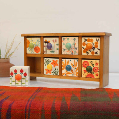 Handcrafted 8 Ceramic Drawers Chest with Wooden Box