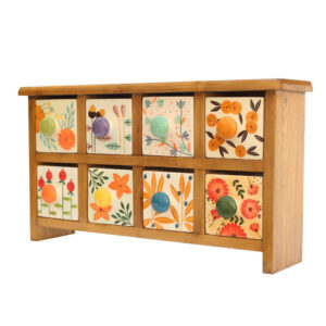 Wooden Storage Chest with 8 Ceramic Drawers