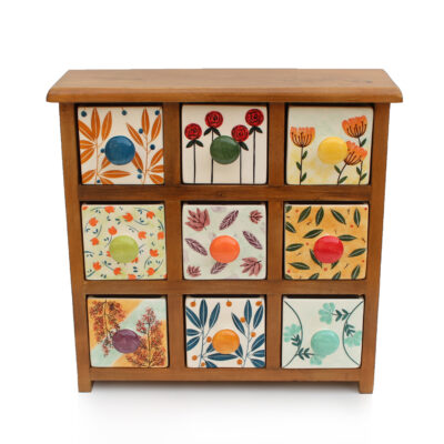 Handcrafted 9 Ceramic Drawers Chest with Wooden Box