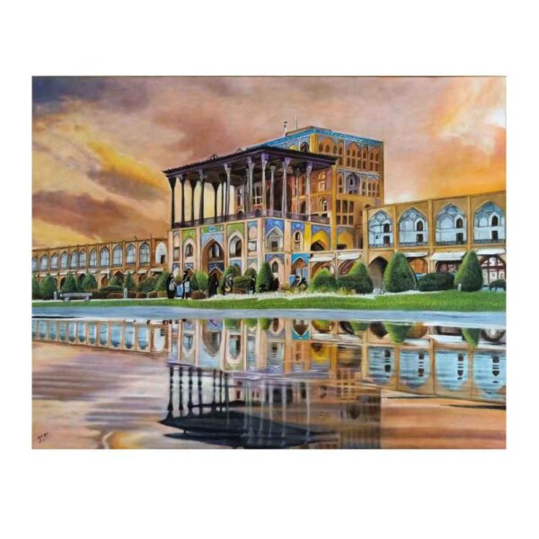 Original Realism Drawing - Pastel on Cardboard, Aali Qapu Palace