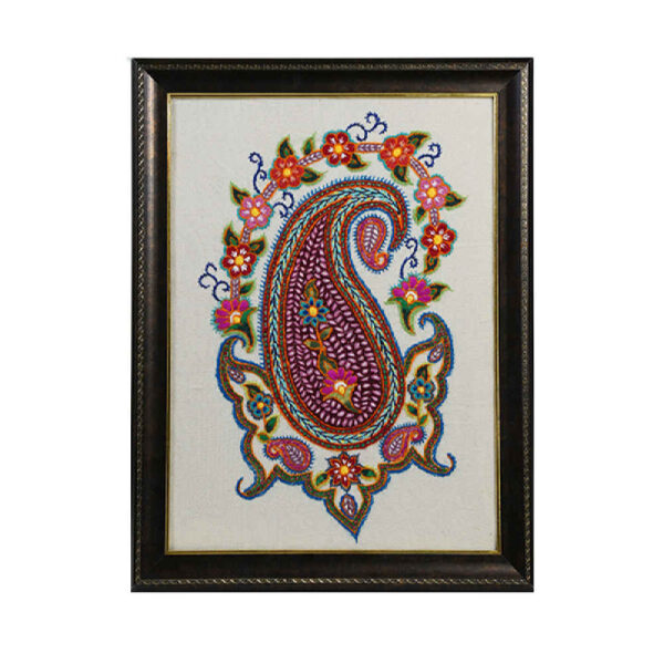Framed Embroidered Textile Wall Art Model Paisley