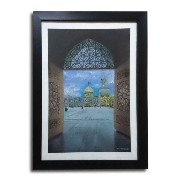 Original Realism Drawing - Pastel on Cardboard, Imam Reza Holy Shrine