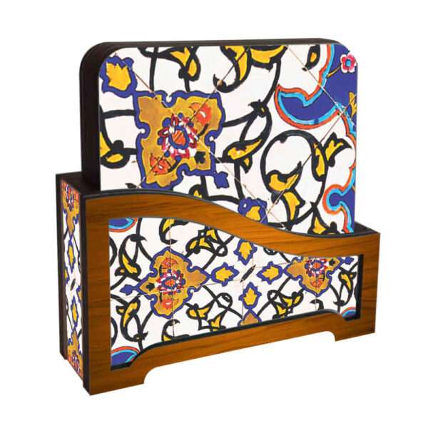 Drink Coaster Set & Holder With Persian Inspired Artistic Design Bita