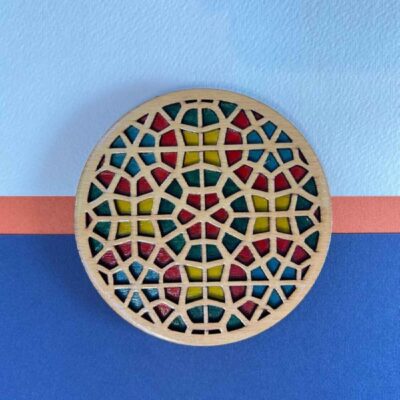 Wooden Geometric Coaster with the Design Colorful (x2)