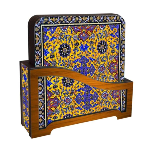Drink Coaster Set & Holder With Persian Inspired Artistic Design Diana