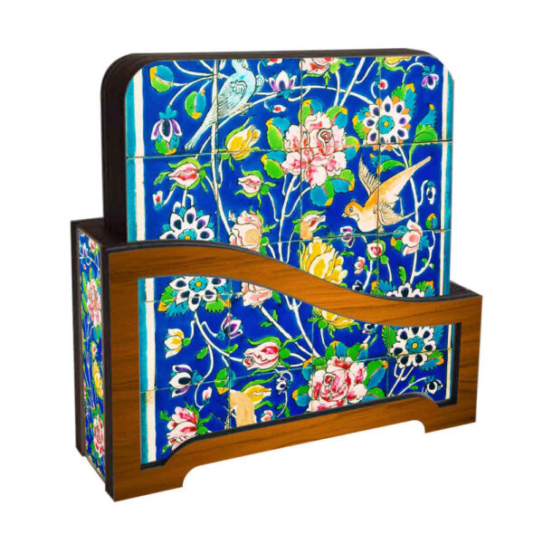Drink Coaster Set & Holder With Persian Inspired Artistic Design Floral