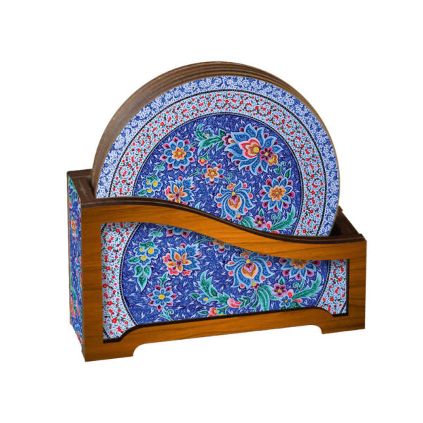 Drink Coaster Set & Holder With Persian Inspired Artistic Design Gelareh