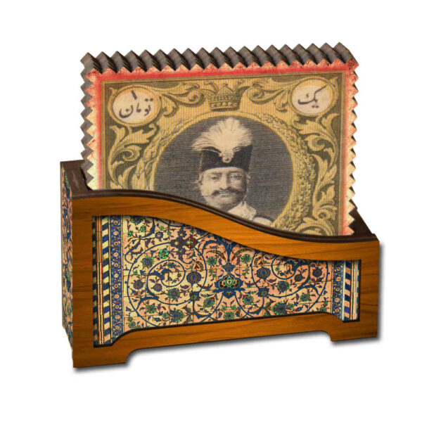 Drink Coaster Set & Holder with Naser al-Din Shah Qajar Persian King Pattern