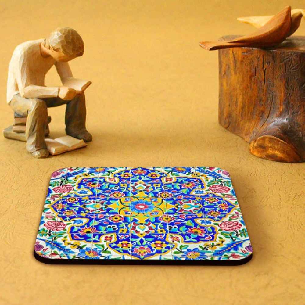 Drink Coaster Set & Holder With Persian Inspired Artistic Design Kaashi