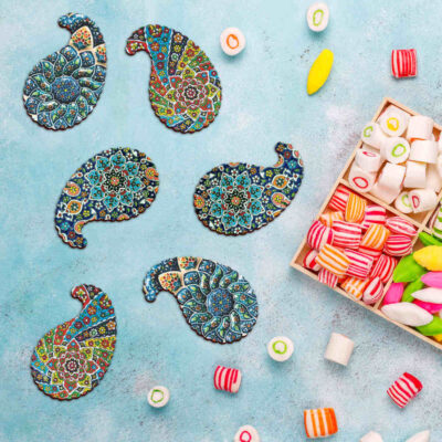 Drink Coaster Set With Persian Inspired Mandalas Design Minakari